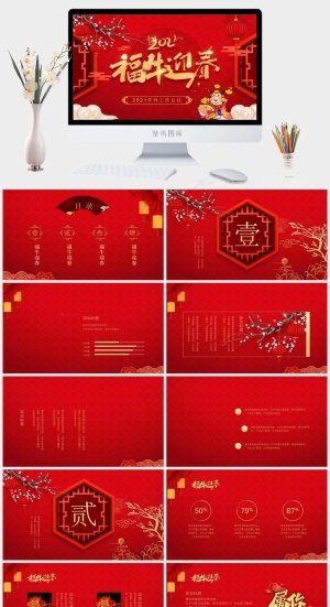 红色营销中国风卡通风PPT模板预览图