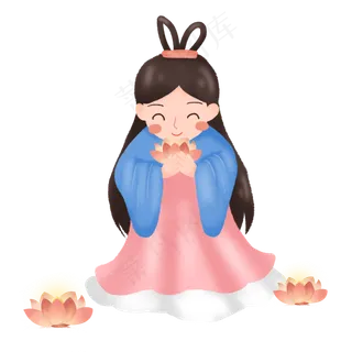 中秋节嫦娥河边放花灯素材