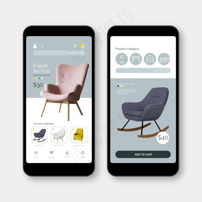 家具购物app界面eps,ai矢量模版下载