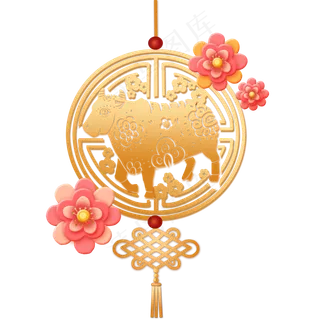 金色剪纸中国结牛年