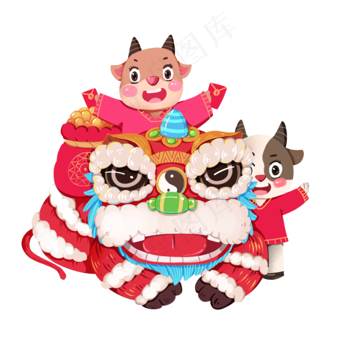 2021年春节红色喜庆牛年舞狮