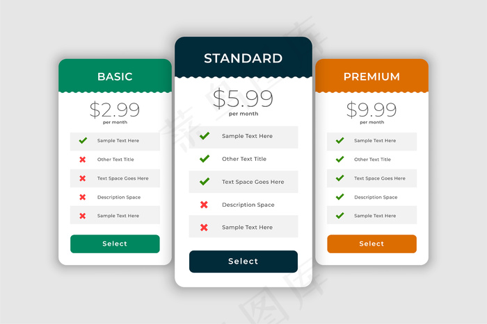 用于计划和定价的Web比较框