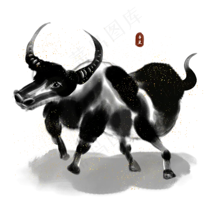 牛年新年水墨牛(2000X2000(DPI:143))psd模版下载