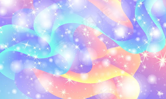 独角兽图案。童话般的背景。美人鱼彩虹。全息魔法星。eps,ai矢量模版下载