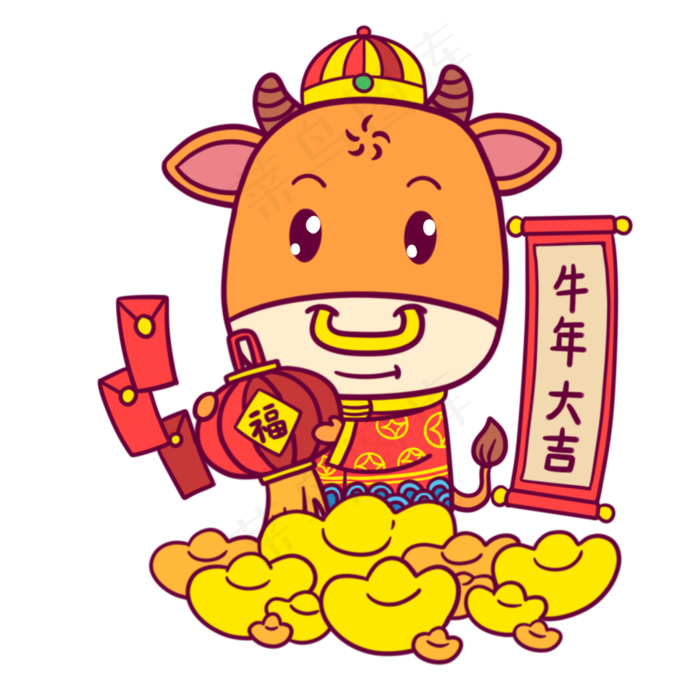 财神牛牛年大吉(3000X3000(DPI:300))psd模版下载