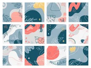 手绘背景。涂鸦时尚抽象花卉标语牌，社交媒体横幅banner，创意当代审美插画集。图案写意花卉，壁纸花朵请柬