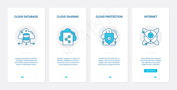 云数据库保护，安全技术。ux、ui车载手机app移动应用程序app集现代安全网络软件保护数据、互联网隐私防御符号eps,ai矢量模版下载
