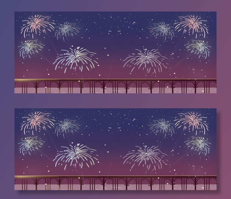 喜庆新年过年年红色烟花(1970*800px 	       )psd模版下载
