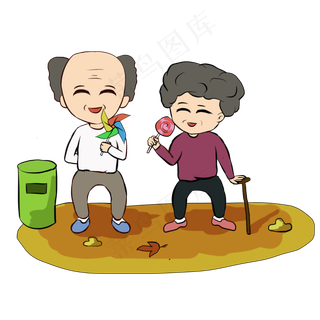 重阳节老人相聚欢乐手绘插图