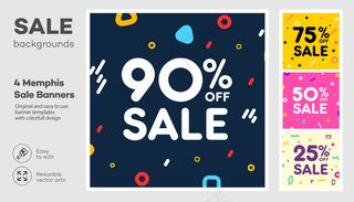 孟菲斯风格的现代彩色海报、横幅banner、宣传单,DM传单模板。