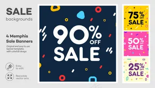 孟菲斯风格的现代彩色海报、横幅banner、宣传单,DM传单模板。