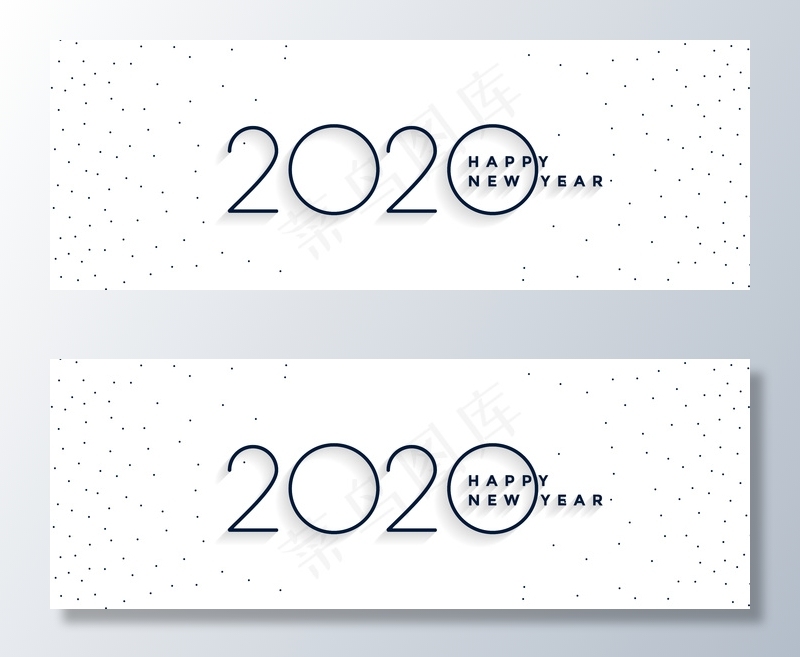 Minimal 2020新年快乐白色横幅bannereps,ai矢量模版下载
