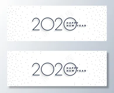 Minimal 2020新年快乐白色横幅banner