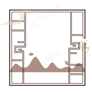 手绘矢量文件窗户花边边框远山飞