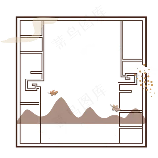 手绘矢量文件窗户花边边框远山飞