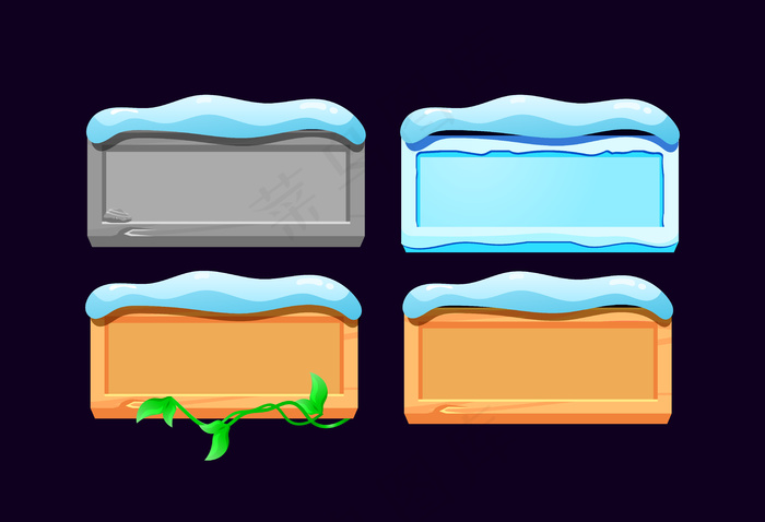一套gui岩石、冰、木制和木制叶子按钮，带有游戏ui资产元素的圣诞节主题eps,ai矢量模版下载