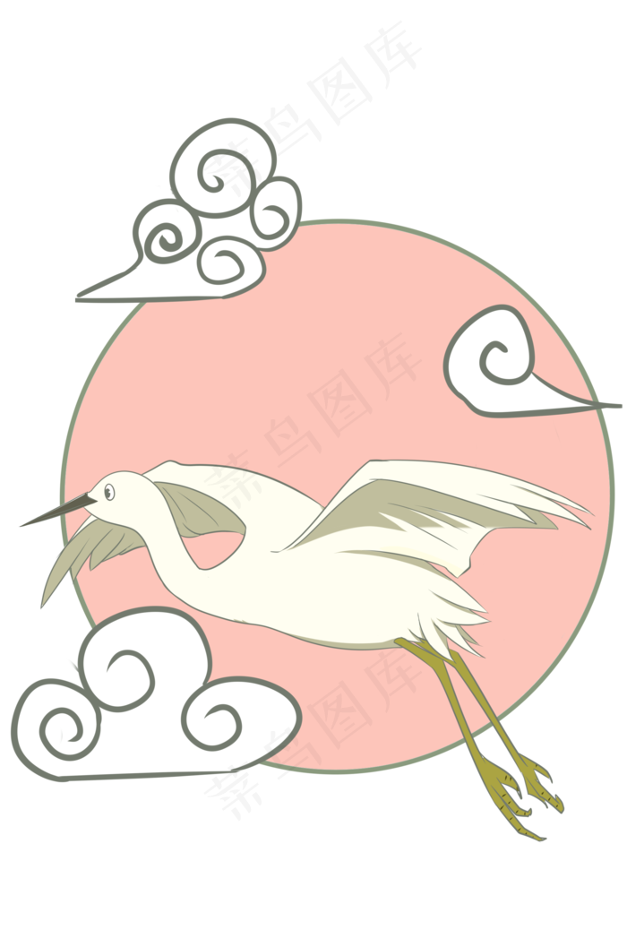 手绘云朵白鹭鸟插画