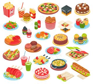 快餐等轴测套装