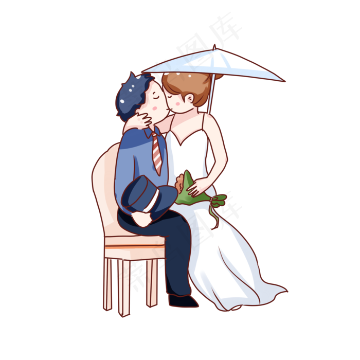 手绘卡通七夕节情侣