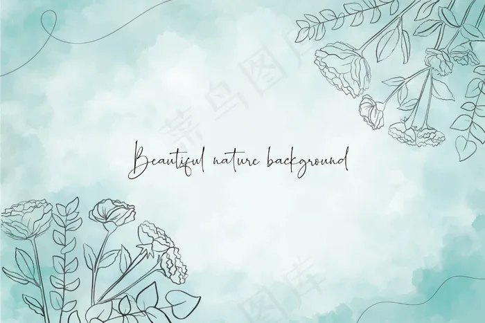 蓝绿水彩背景花卉eps,ai矢量模版下载
