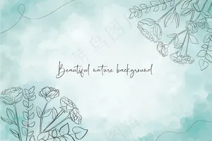 蓝绿水彩背景花卉