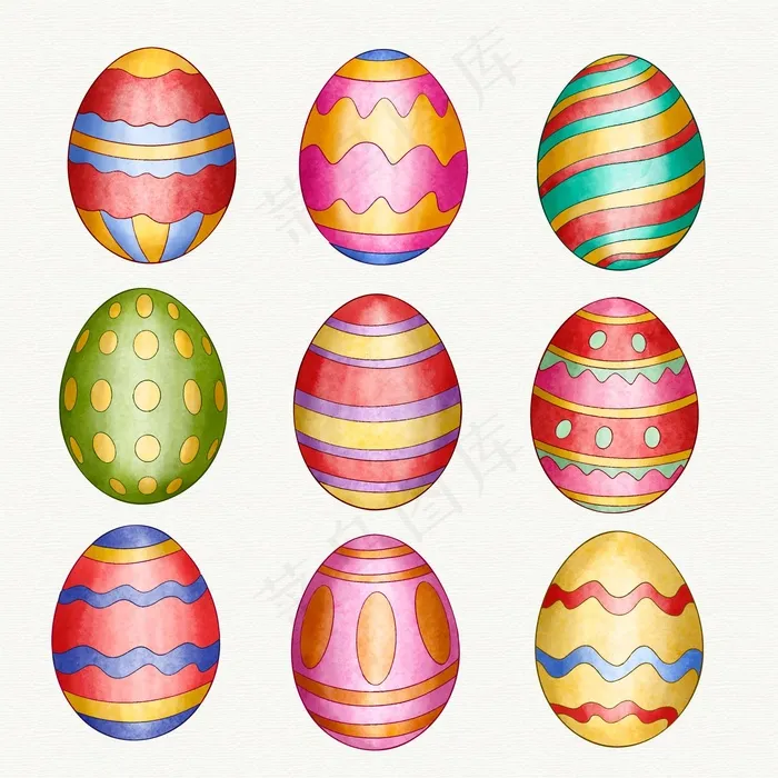 水彩装饰复活节彩蛋系列eps,ai矢量模版下载