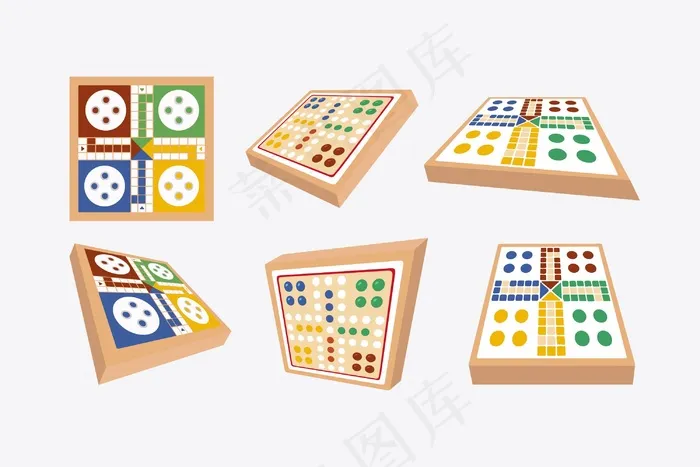 不同视角下的Ludo棋盘游戏eps,ai矢量模版下载