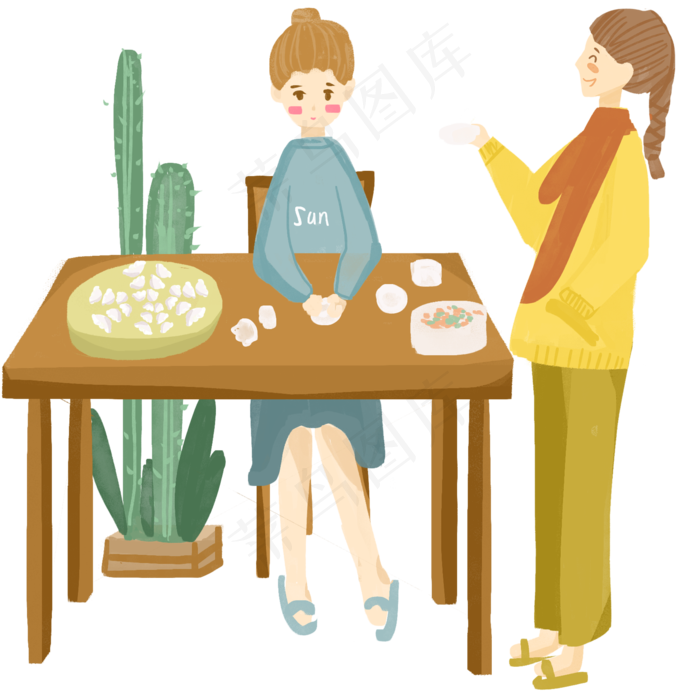 立冬家里包饺子免抠图
