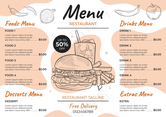 数字餐厅菜单概念