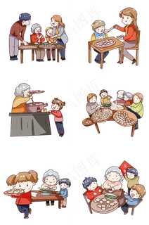 手绘卡通立冬吃饺子套图