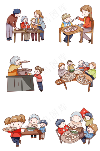 手绘卡通立冬吃饺子套图