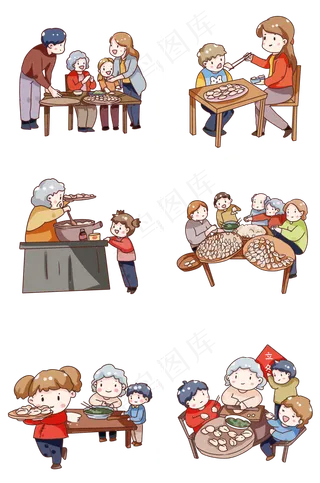 手绘卡通立冬吃饺子套图