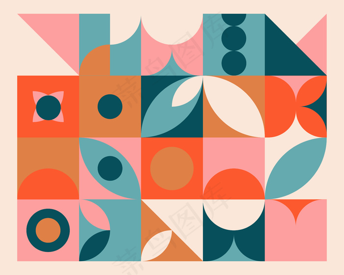 抽象几何壁画包豪斯风格的彩色背景。