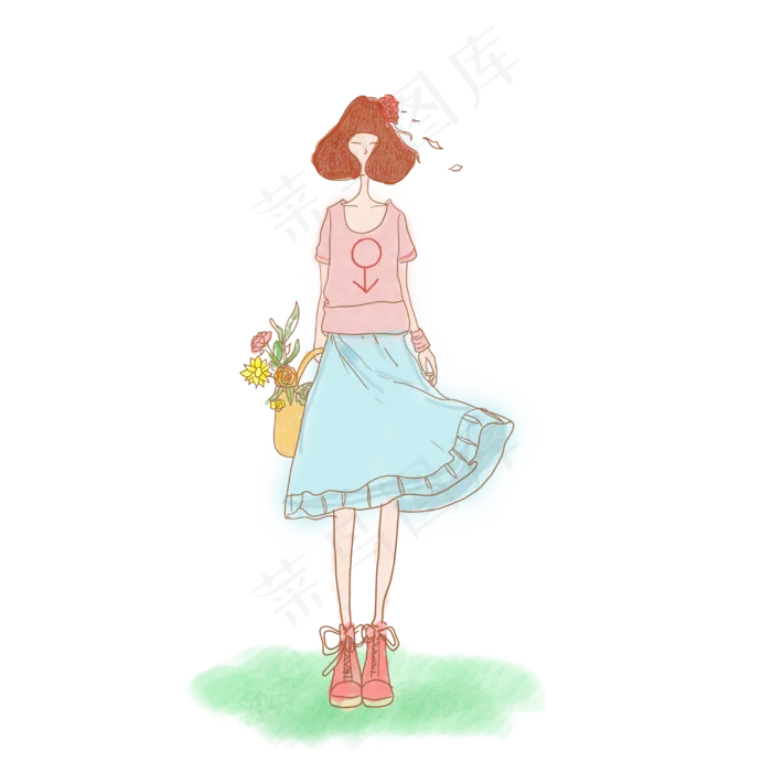 七夕节文艺女生采花素材(3000X3000(DPI:300))psd模版下载