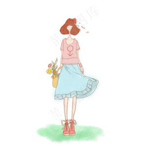 七夕节文艺女生采花素材