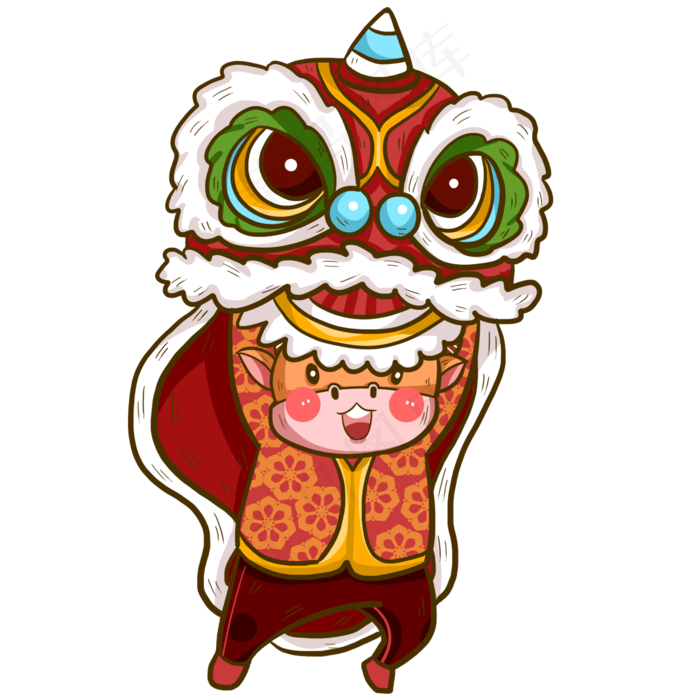 卡通牛年舞狮