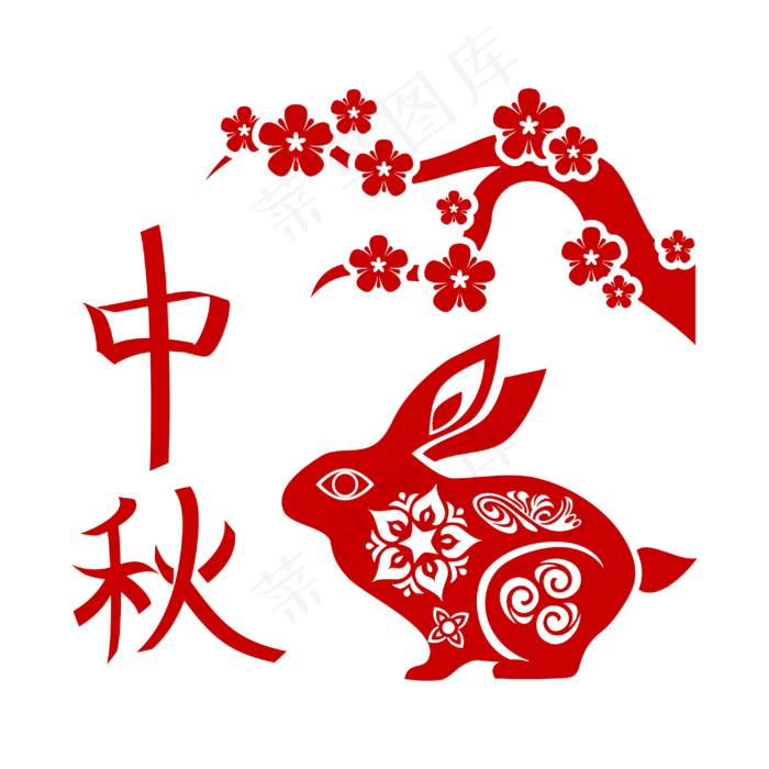 中秋节玉兔红色剪纸(2000X2000(DPI:300))ai矢量模版下载
