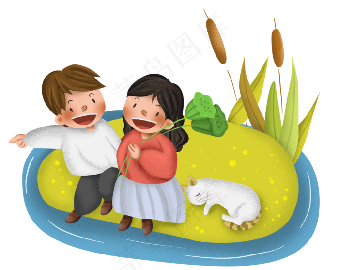 秋季河边的芦苇猫和人