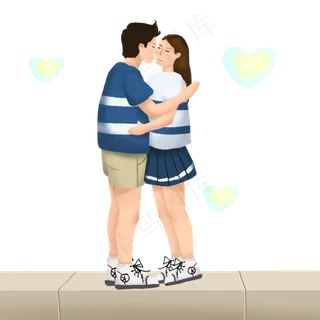 卡通手绘情人节情侣装亲吻