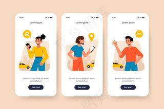 出租车服务主题的上车应用程序app屏幕