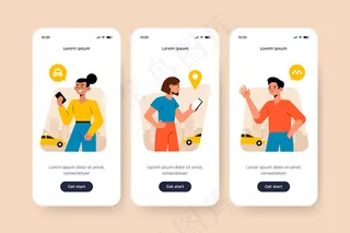 出租车服务主题的上车应用程序app屏幕