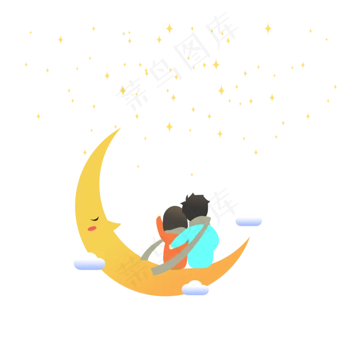 七夕节情侣坐月亮上看星星(2000X2000(DPI:300))psd模版下载
