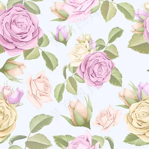 玫瑰花苞叶无缝花纹设计