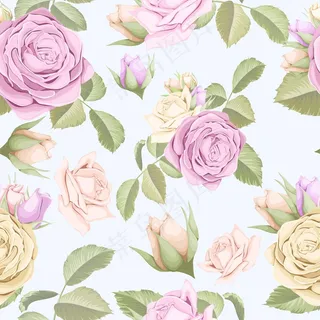 玫瑰花苞叶无缝花纹设计 玫瑰花苞叶无缝花纹设计