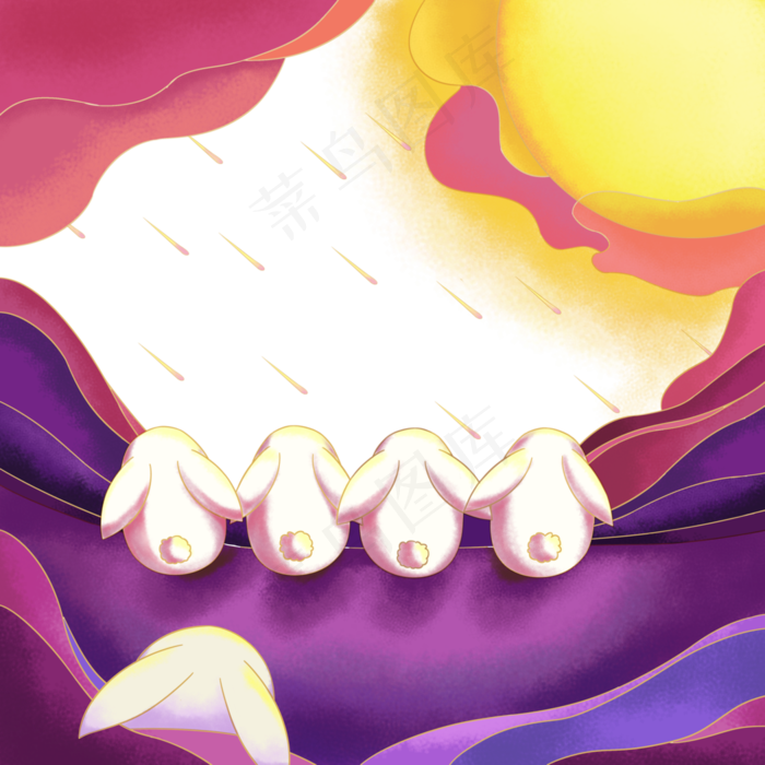 中秋玉兔成群月圆装饰边框(3545X5315(DPI:300))psd模版下载