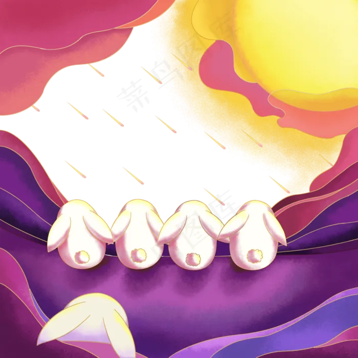 中秋玉兔成群月圆装饰边框(3545X5315(DPI:300))psd模版下载