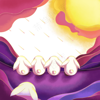 中秋玉兔成群月圆装饰边框