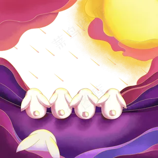 中秋玉兔成群月圆装饰边框