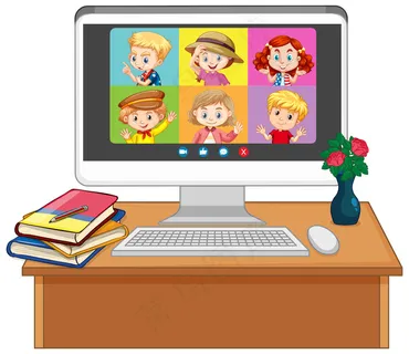 计算机屏幕上的学生视频聊天在线屏幕，白色背景