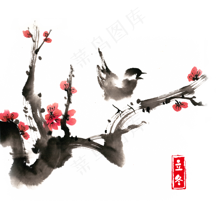 立冬梅花与小鸟(3545X5315(DPI:300))psd模版下载